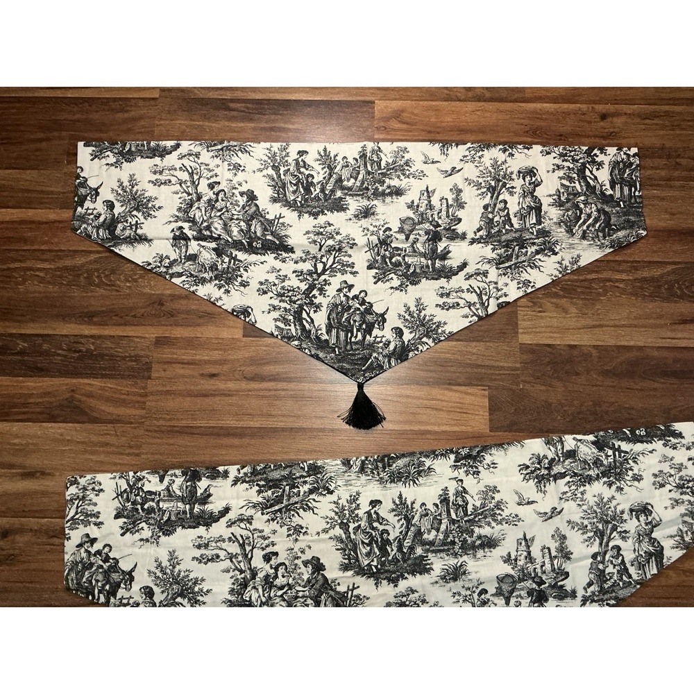 Set Of 3 Waverly Home Classics French COUNTRY LIFE Blk & Cream Valance Curtain